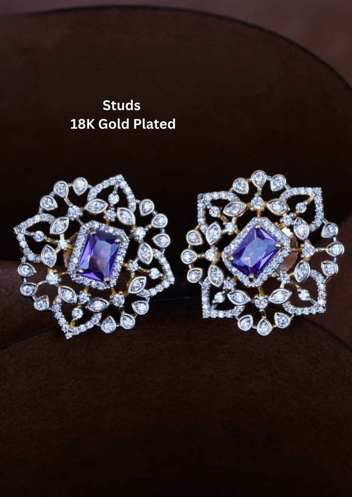 18K Gold Plated Stud Earrings with blue Gemstones 