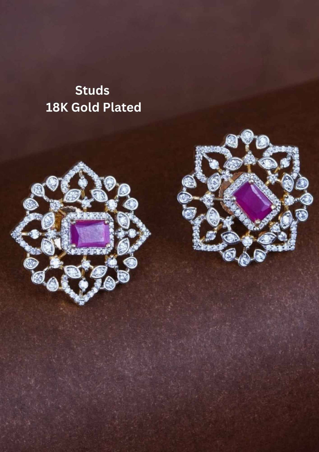18K Gold Plated Stud Earrings with purple gemstones