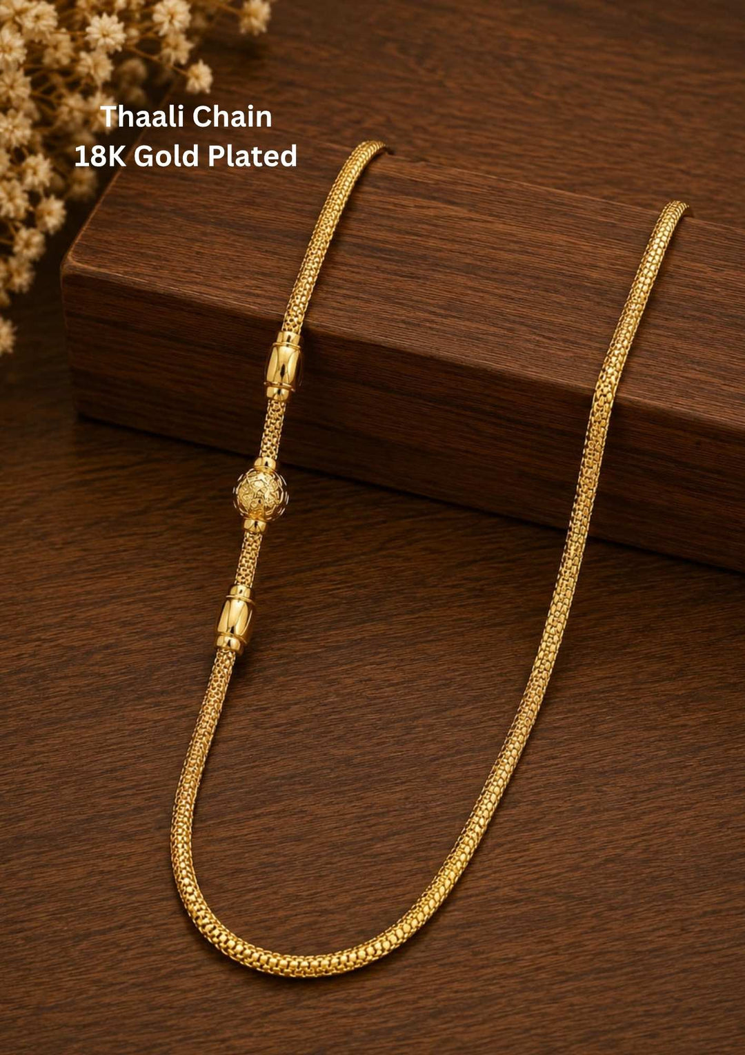 Gold plated thaali chain come with 3 ball shape pendent and shown the image very clearly how it looks and most  south Indian women tradition to use and it can be used for daily ware , festive, functional  