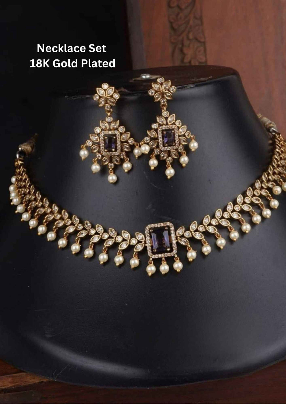 18K Gold Plated necklace set with pearls and gemstones