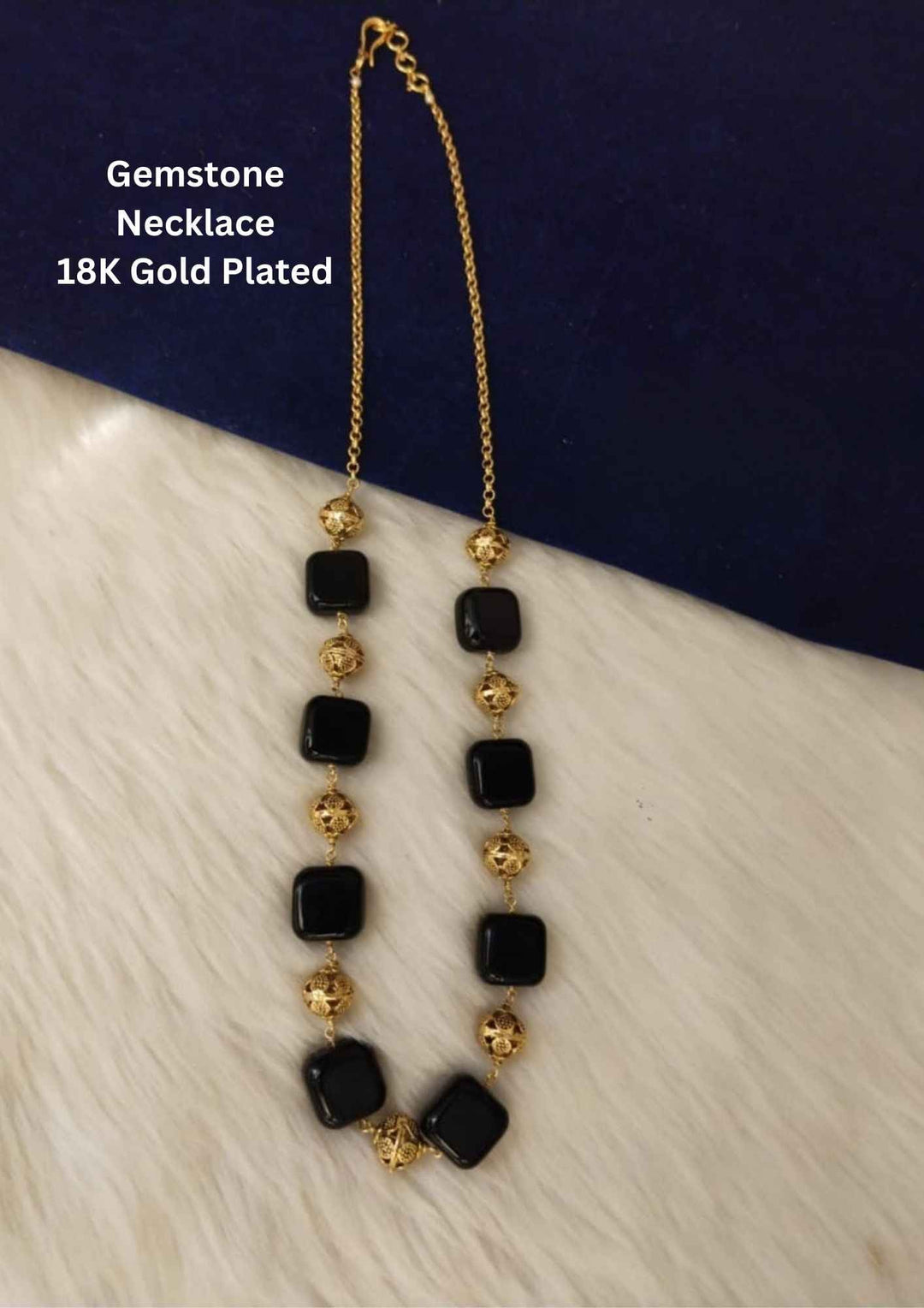 18K gold-plated necklace with black gemstones
