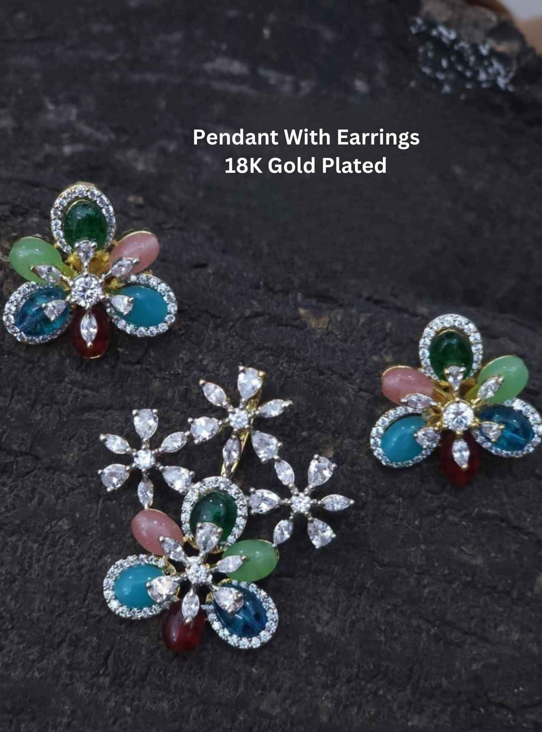 18K gold-plated pendant and earrings