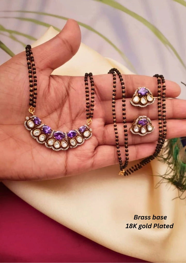 Kundan Stone Mangalsutra With Earrings g 10850