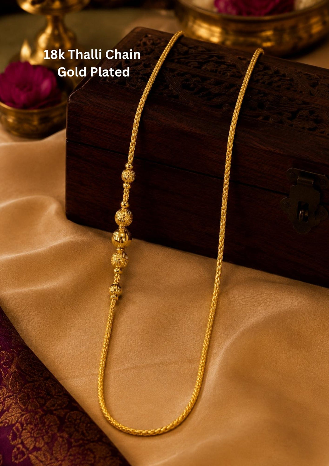 18K gold plated ball design thali chain with waterproof, anti fade used for dailyware , officeware , weddings, festivals and ideal for gifting. 