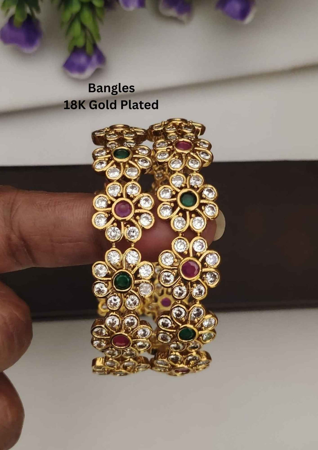18 k Gold-plated bangles with gemstones