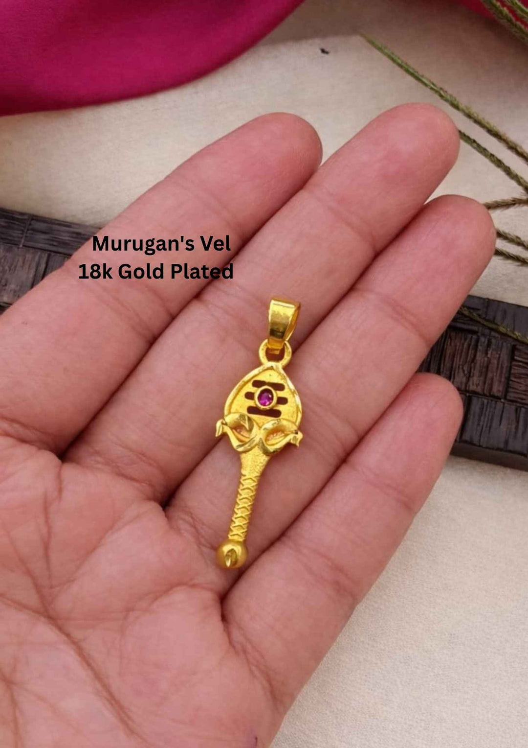 18k Gold Plated Temple Murugan's Vel Pendant 