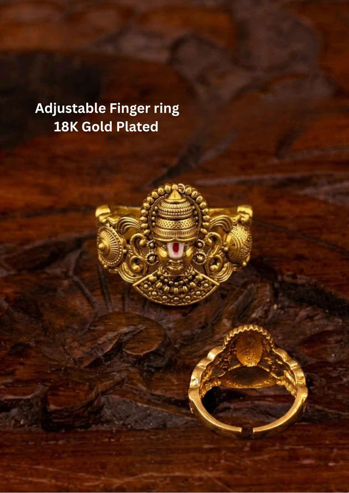 18k Gold Plated Adjustable Balaji Finger Ring 