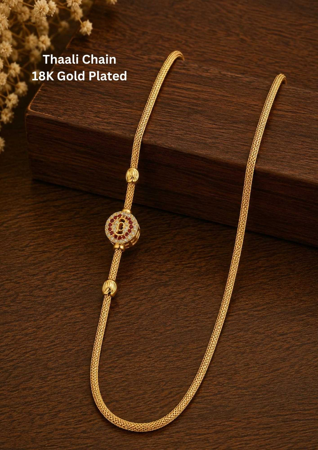 Gold plated Ball Mugappu Traditional Thaali Chain and 18K gold-plated thali chain comes with Pendent ball shape design and ball shape and shown very clearly and it is tradition for Indian women and can use for dailyware , office ware and functional 
