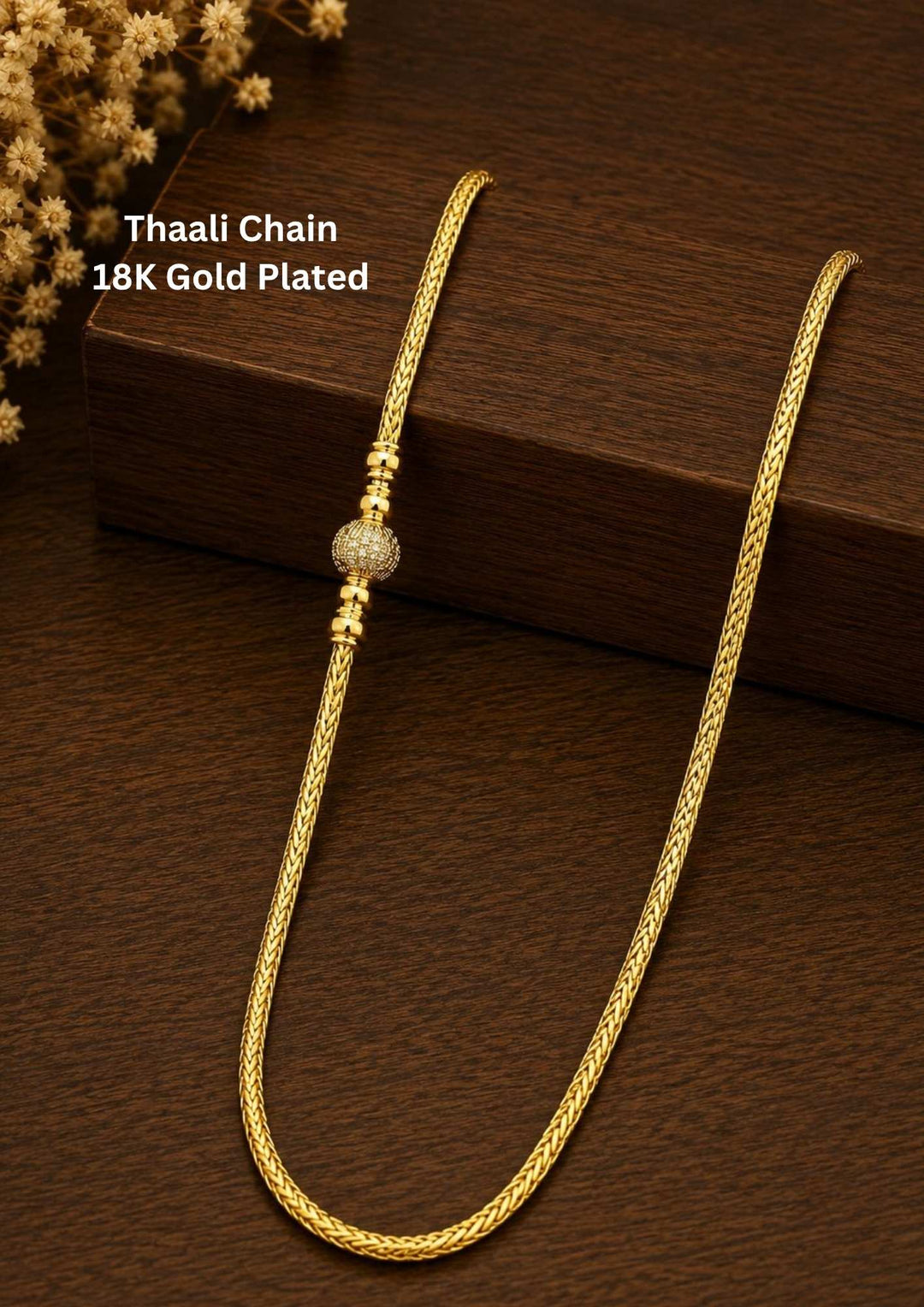 18K gold-plated thali chain with ball shape comes with ball shape and shown very clearly and it is tradition for Indian women and can use for dailyware , office ware and functional 