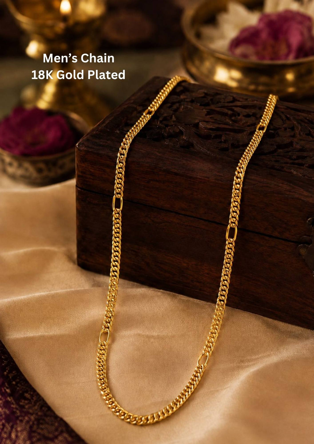 its amens chain 18k gold plated Figaro Link Men's Chain and can be used for functions and weedings and dailyware and will not fade and sweat proof 