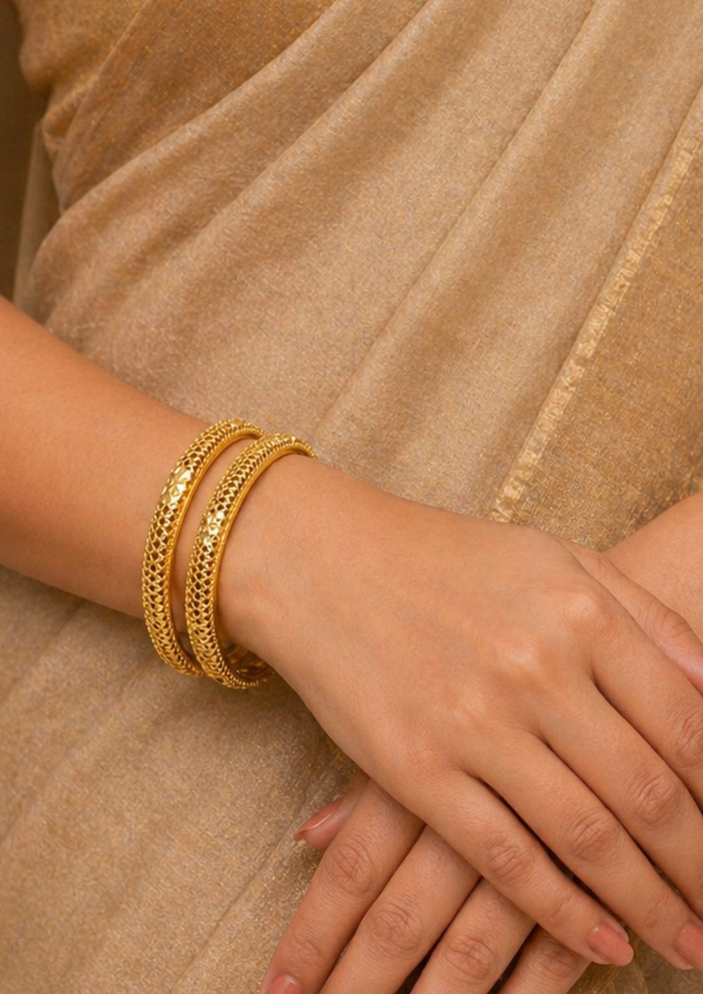 18k Gold Plated Traditional Jali Work Bangles (Set of 2) 