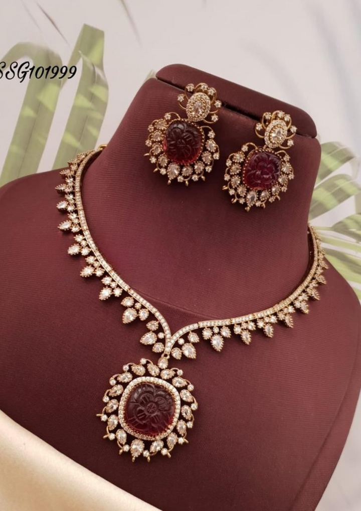 Kundan stone necklace with earrings g101999