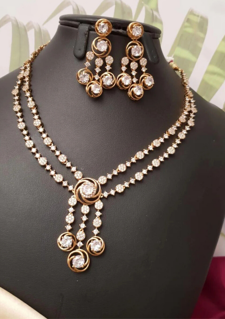 American diamond stone necklace set with earrings SSG 101150
