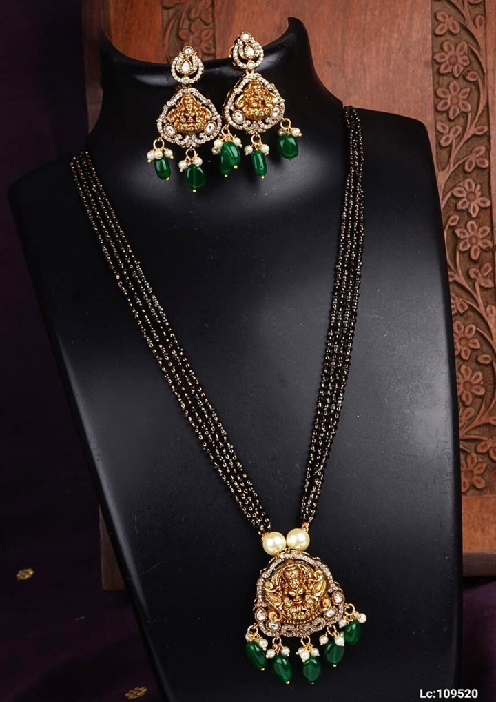 Kundan and black beads temple jewelry mangalsutra with earrings lc 109520