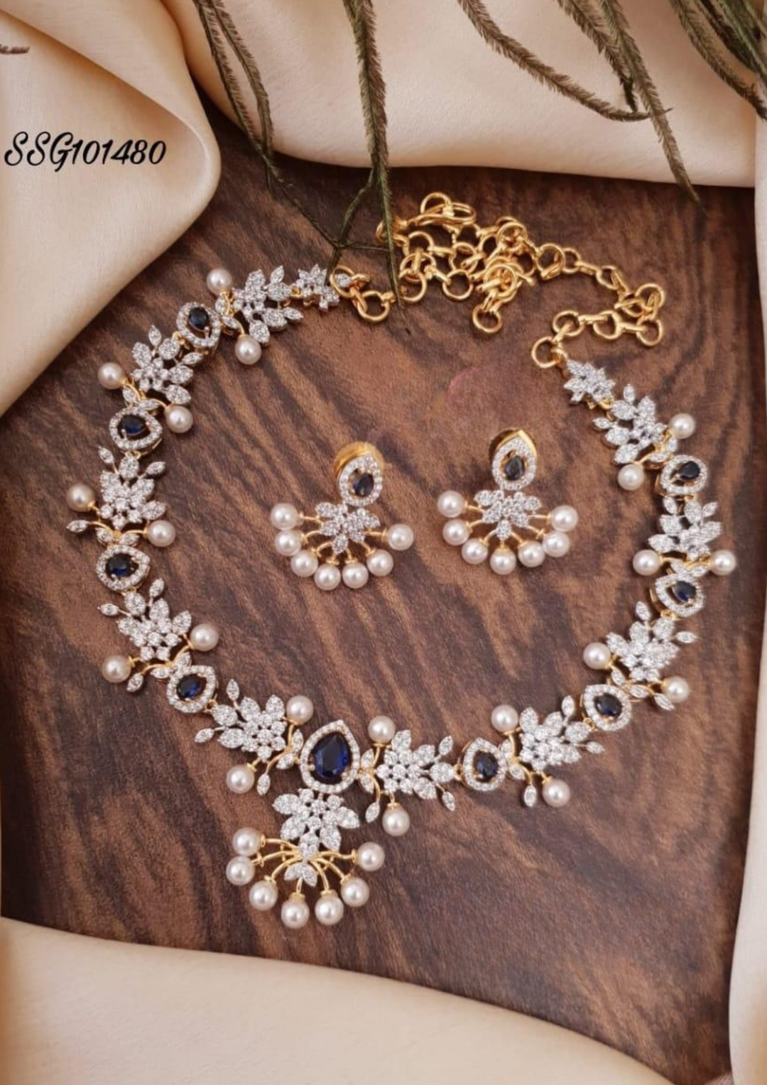 American diamond necklace with earrings ssg 101480