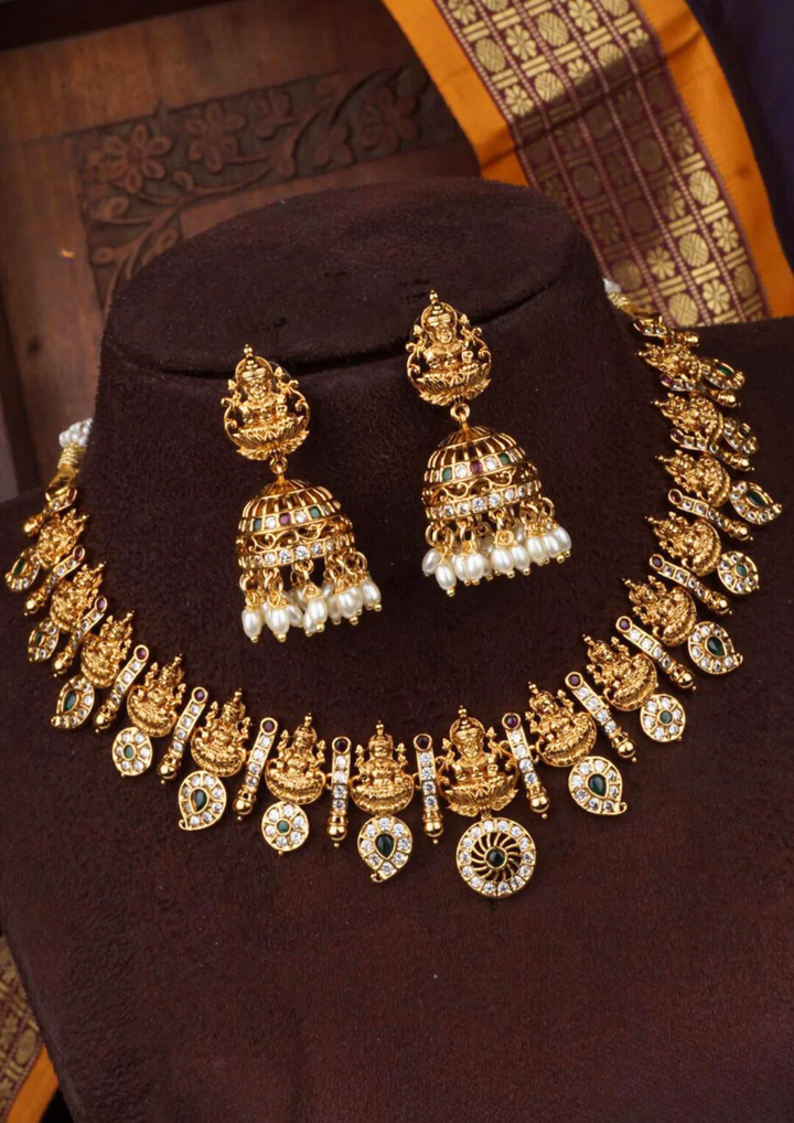 Kundan and beads temple jewellery necklace with earrings lc 1012020