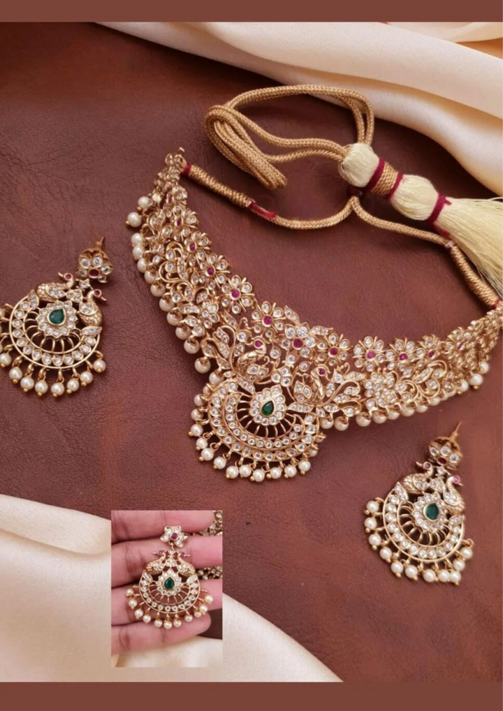 kundan and beads necklace with earrings ssg 101180
