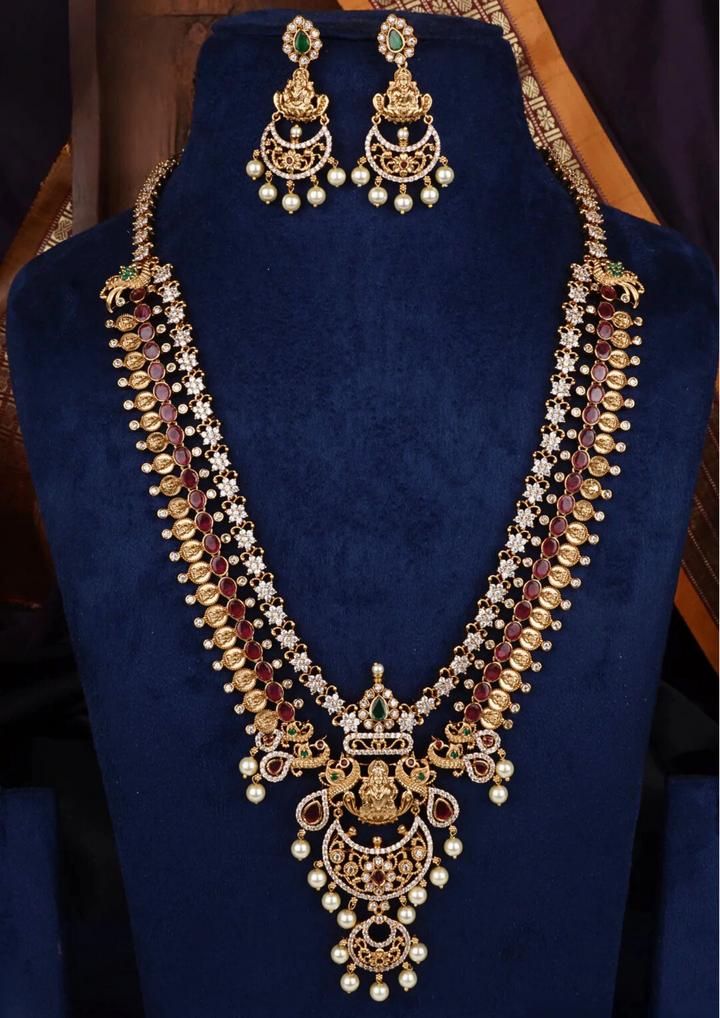 Kundan and beads Matt finish temple jewellery necklace set with earrings LC 1018020