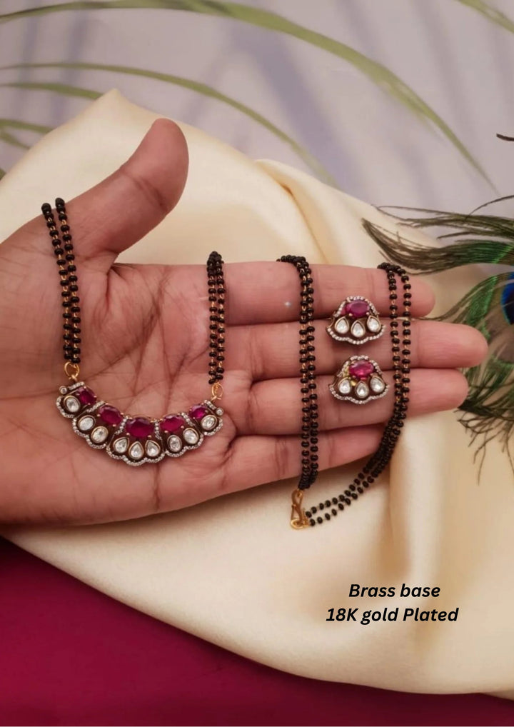 Kundan Stone Mangalsutra With Earrings g 10850