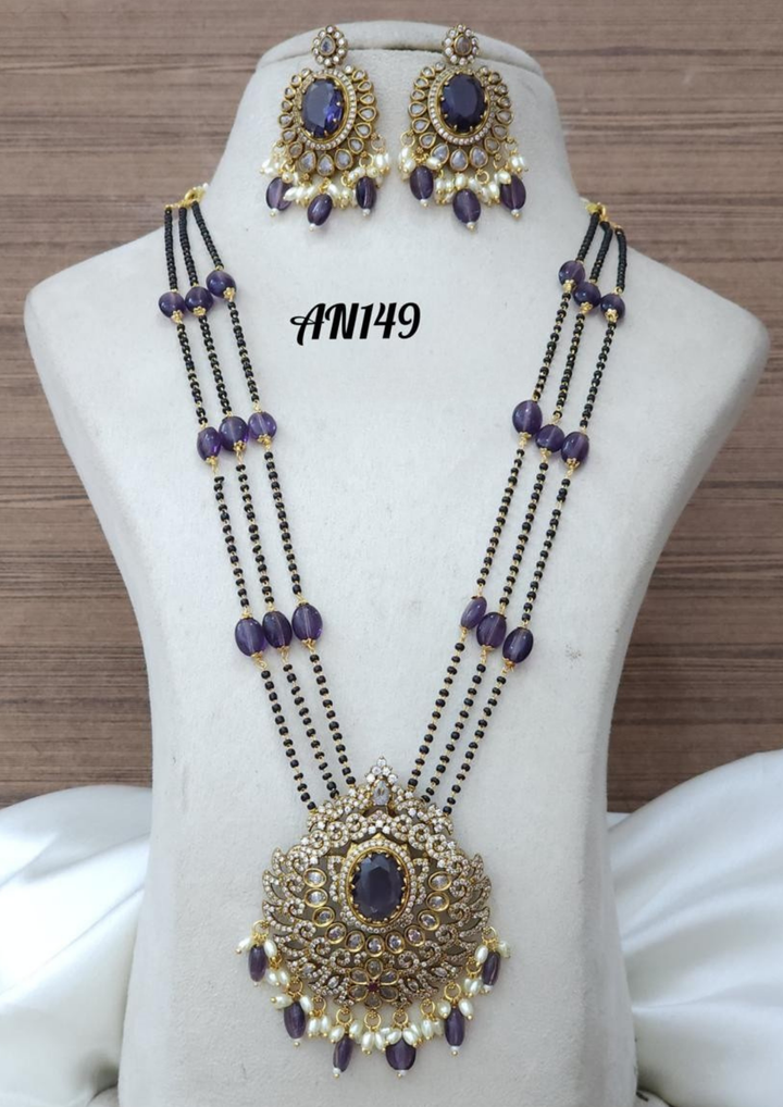 Kundan and beads necklace with earrings AN 149