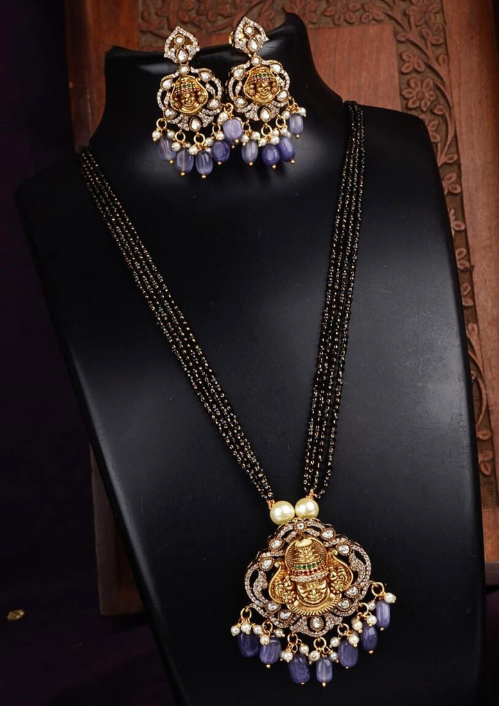 Kundan and black beads temple jewelry mangalsutra with earrings lc 1011520
