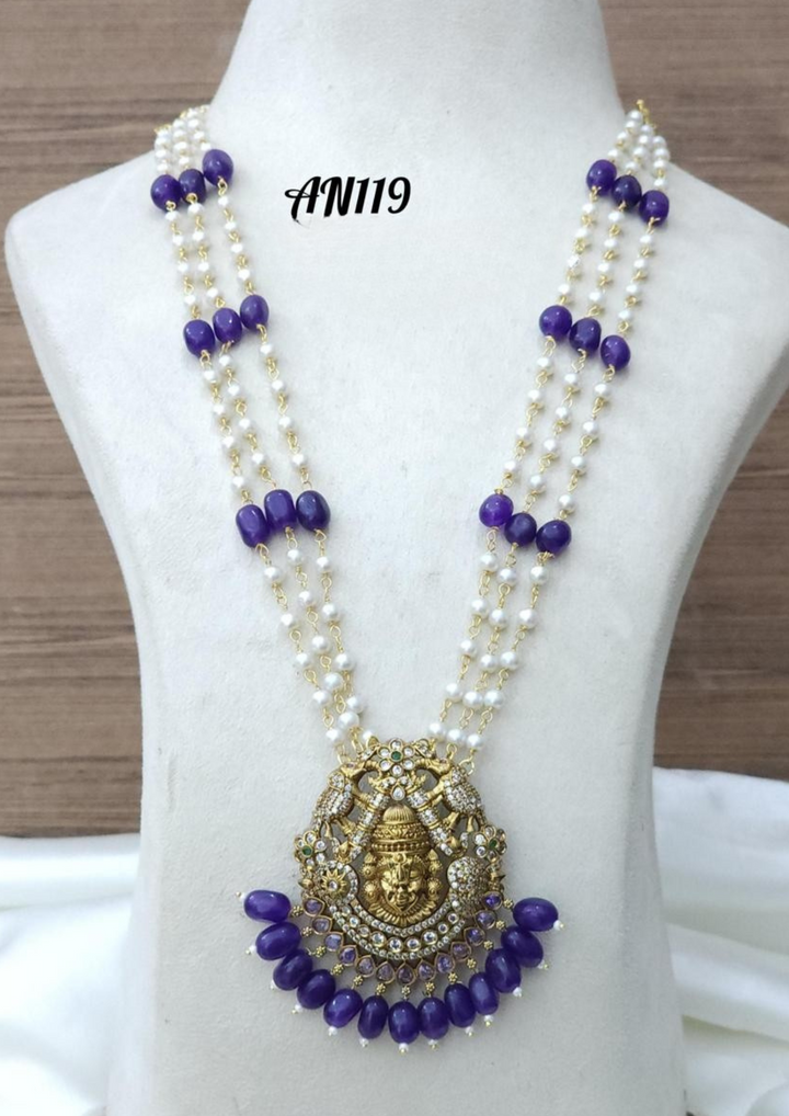 Kundan and beads temple jewelry necklace AN 119