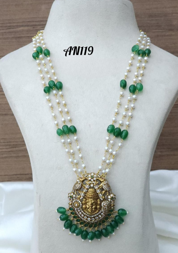 Kundan and beads temple jewelry necklace AN 119