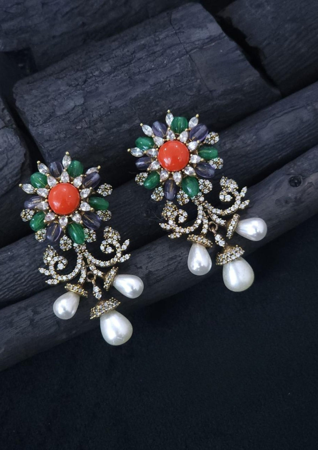 Kundan Mossanite Stone Earrings r10740
