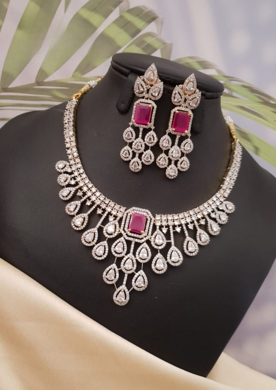 American diamond necklace set with earrings ssg 102050