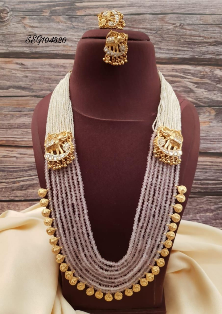 Jadau Kundan and beads necklace with earrings ssg 104820