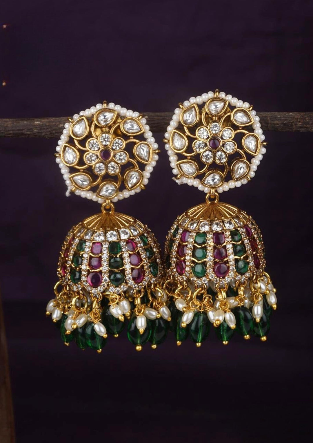 Jadau Kundan & Beads Gold Plated Jhumka's c108020
