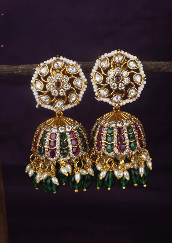 Jadau Kundan & Beads Gold Plated Jhumka's c108020