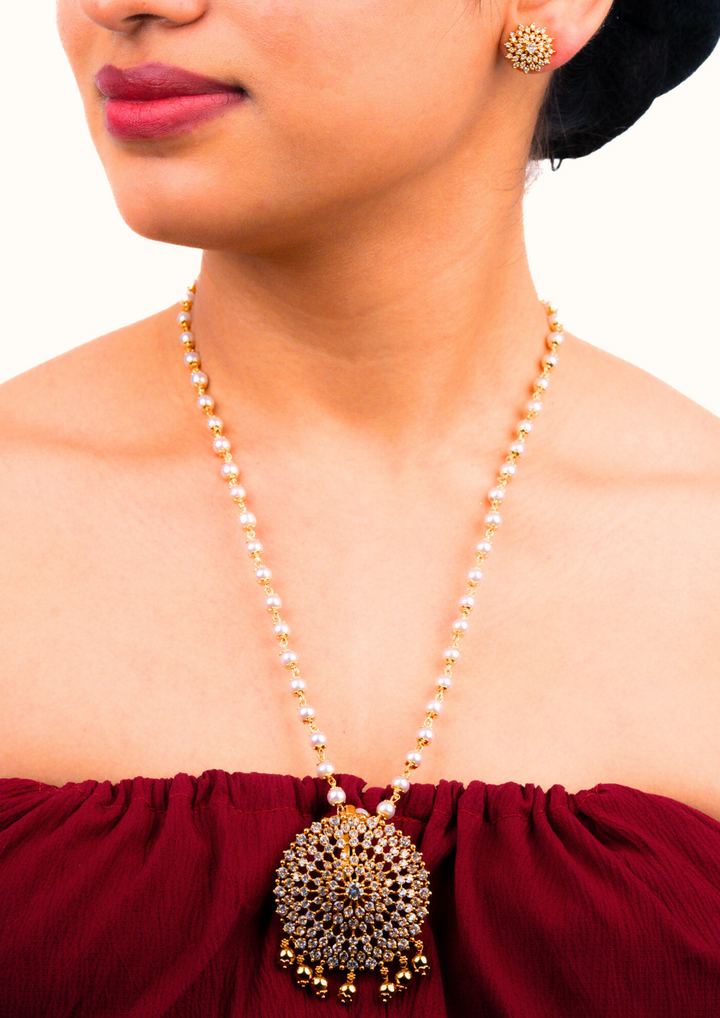 Kundan and beads necklace set with earrings ssg 10999