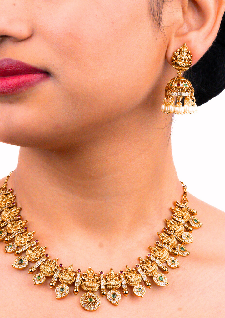 Kundan and beads temple jewellery necklace with earrings lc 1012020
