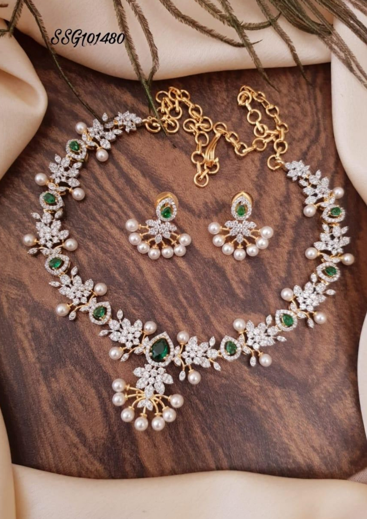 American diamond necklace with earrings ssg 101480