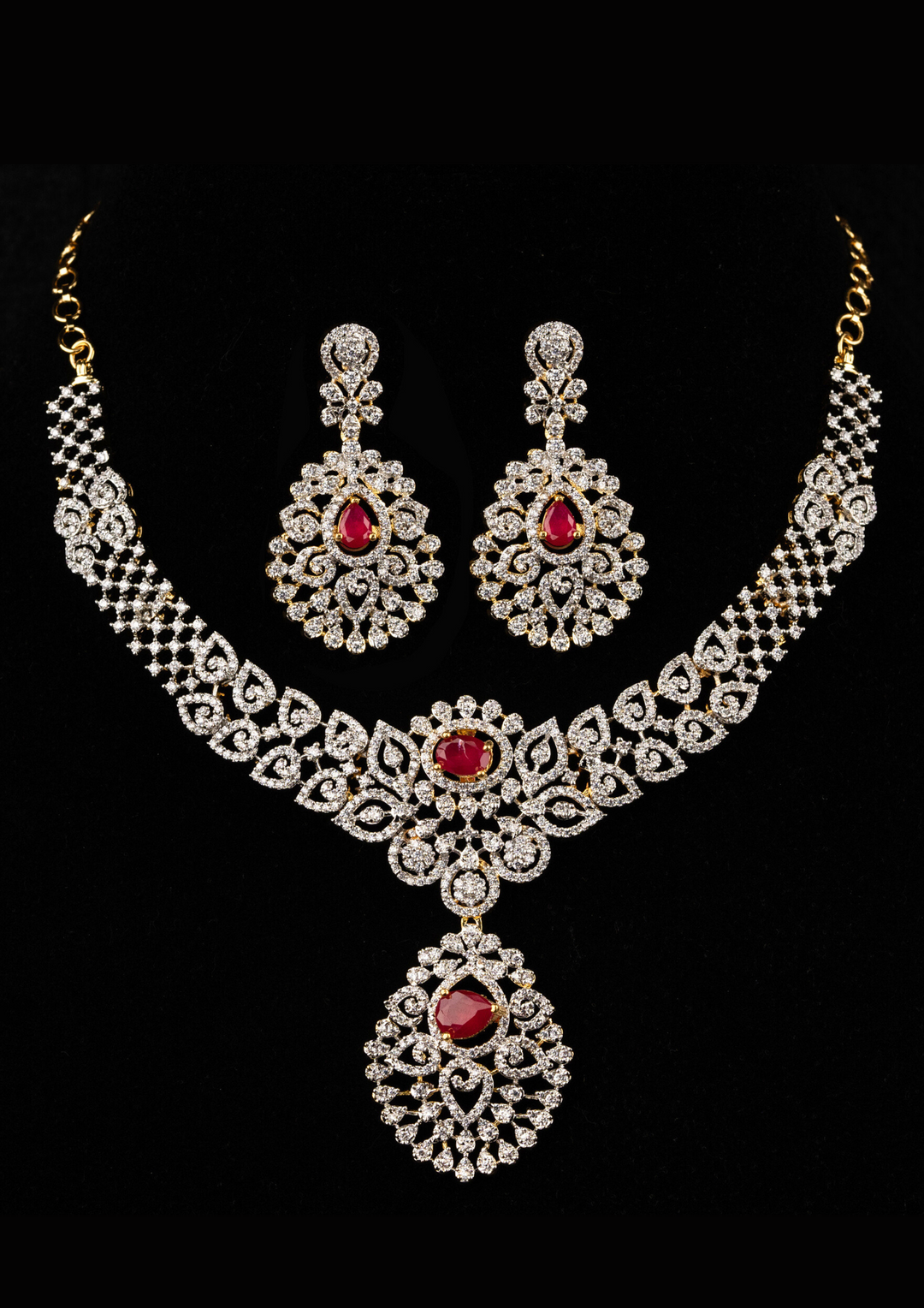 American diamond interchangeable stones (4 colors) necklace set  with earrings LC 1013520