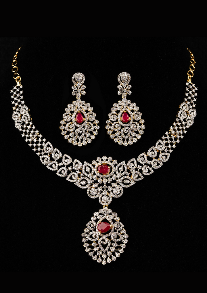 American diamond interchangeable stones (4 colors) necklace set  with earrings LC 1013520