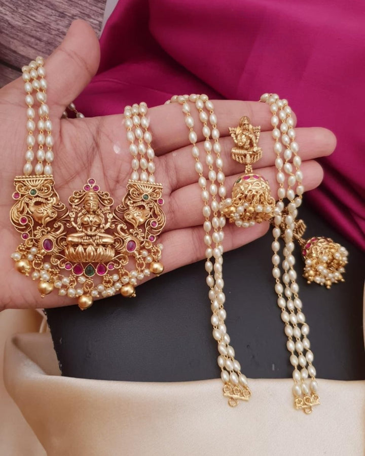 Kundan & Beads Temple Necklace with Earrings g 101500