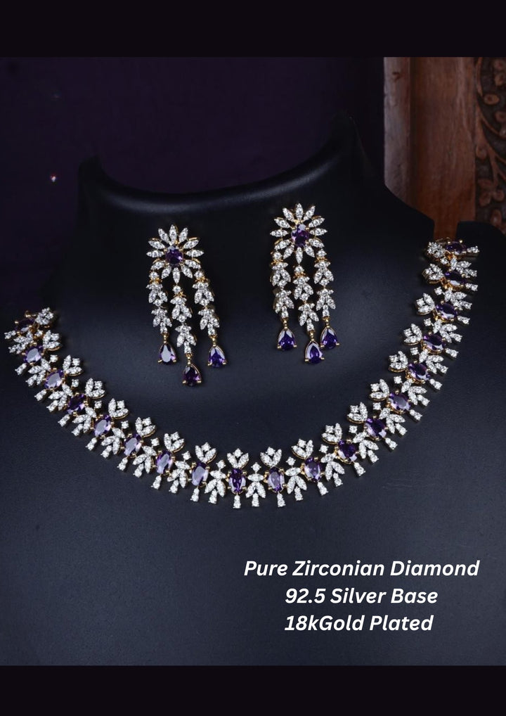 Pure Zirconian Diamond Silver Base Gold Plated Necklace with Earrings c 1012020