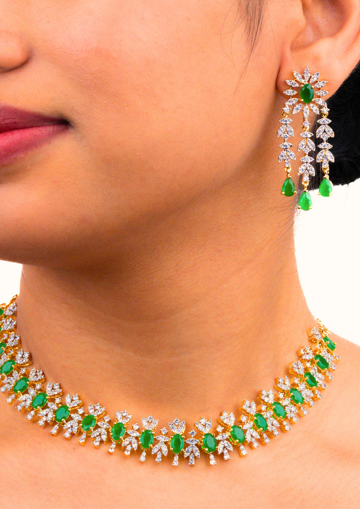 American diamond necklace with earrings ssg 101500