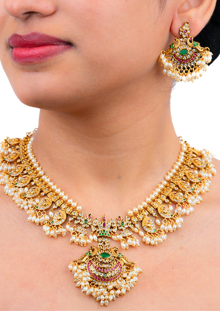 Kundan and beads Matt finish  necklace set with earrings LC 1016520