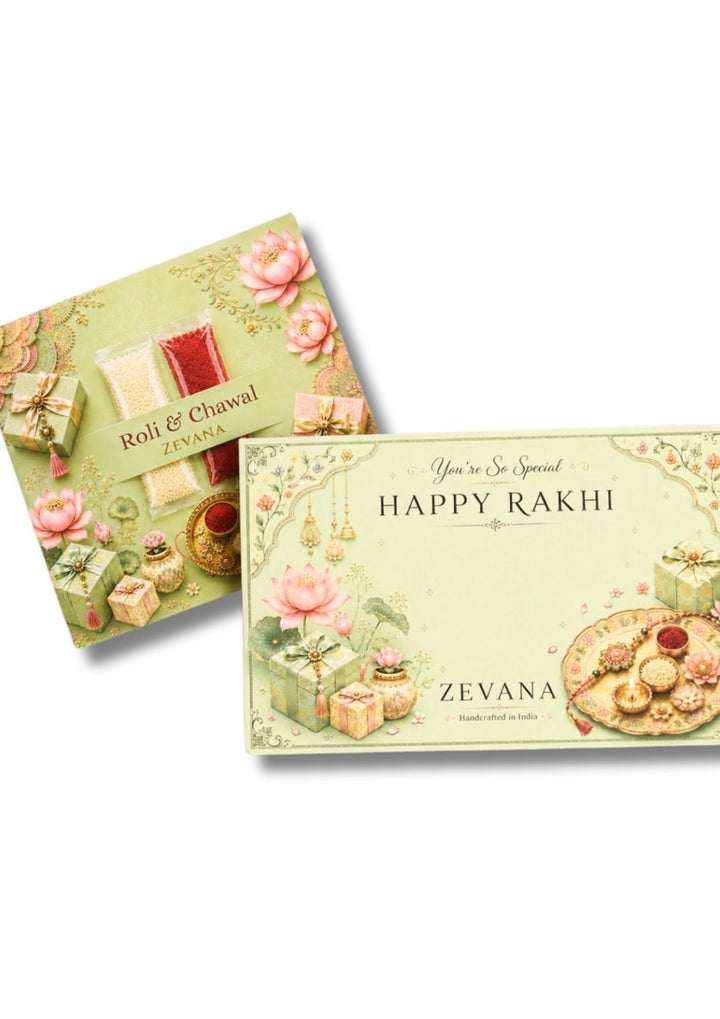 Two decorative gift boxes for Rakhi displayed on a white background. One box is labeled &