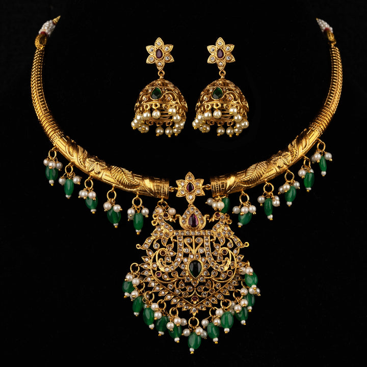 Kundan and beads necklace set with earrings PCS 190051