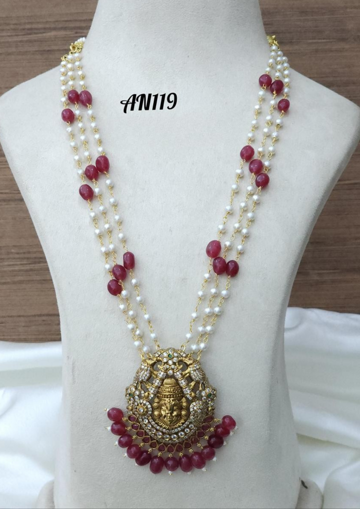 Kundan and beads temple jewelry necklace AN 119
