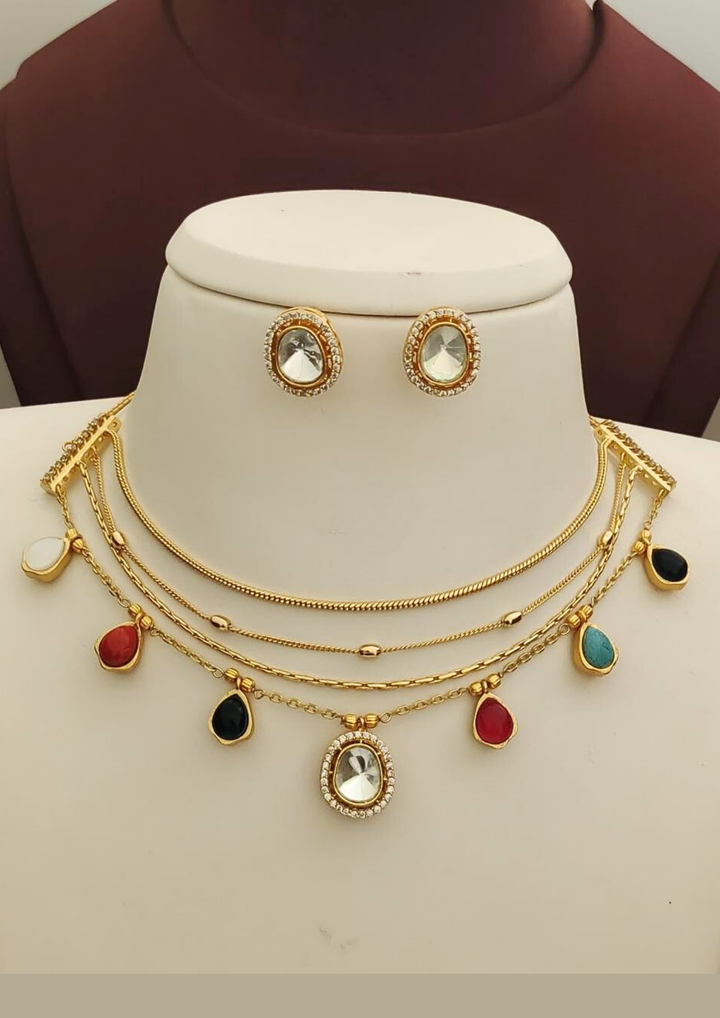 Kundan and beads necklace with earrings pcs 210071