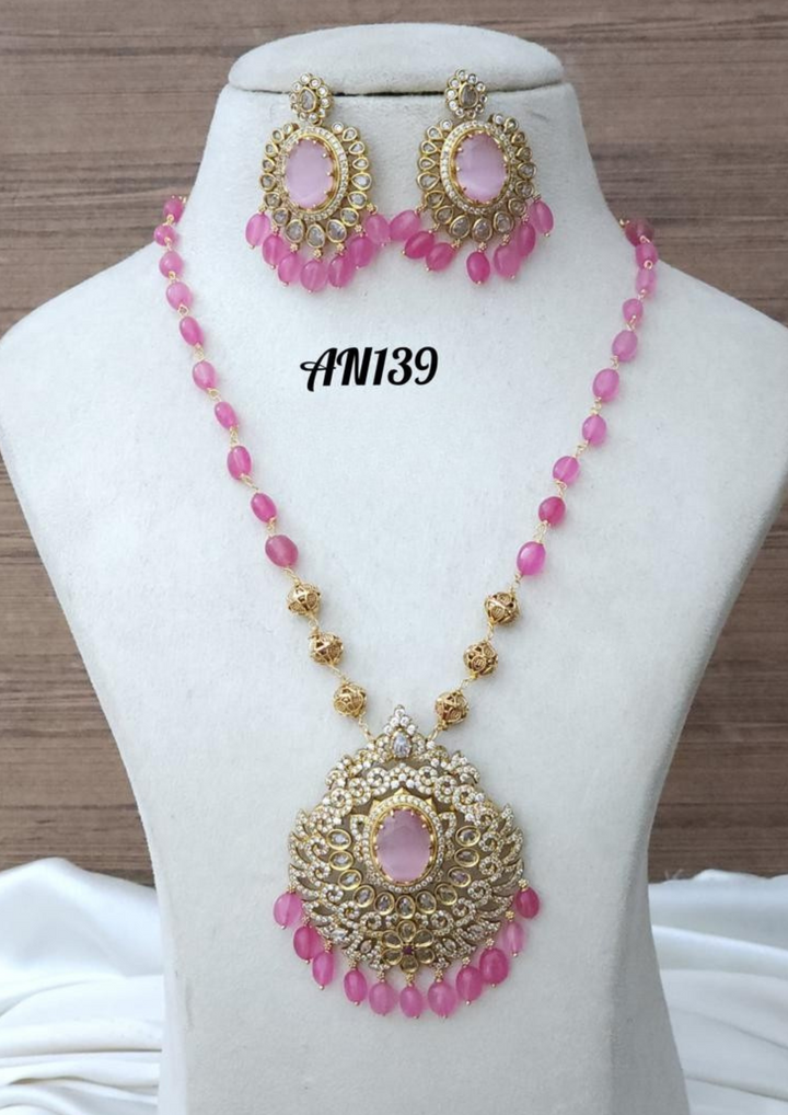 Kundan and beads necklace with earrings AN 139