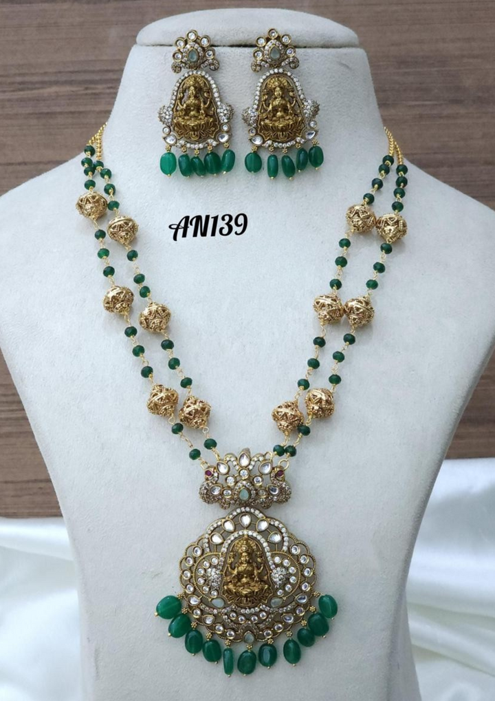 Kundan and beads temple jewelry necklace with earrings AN 139