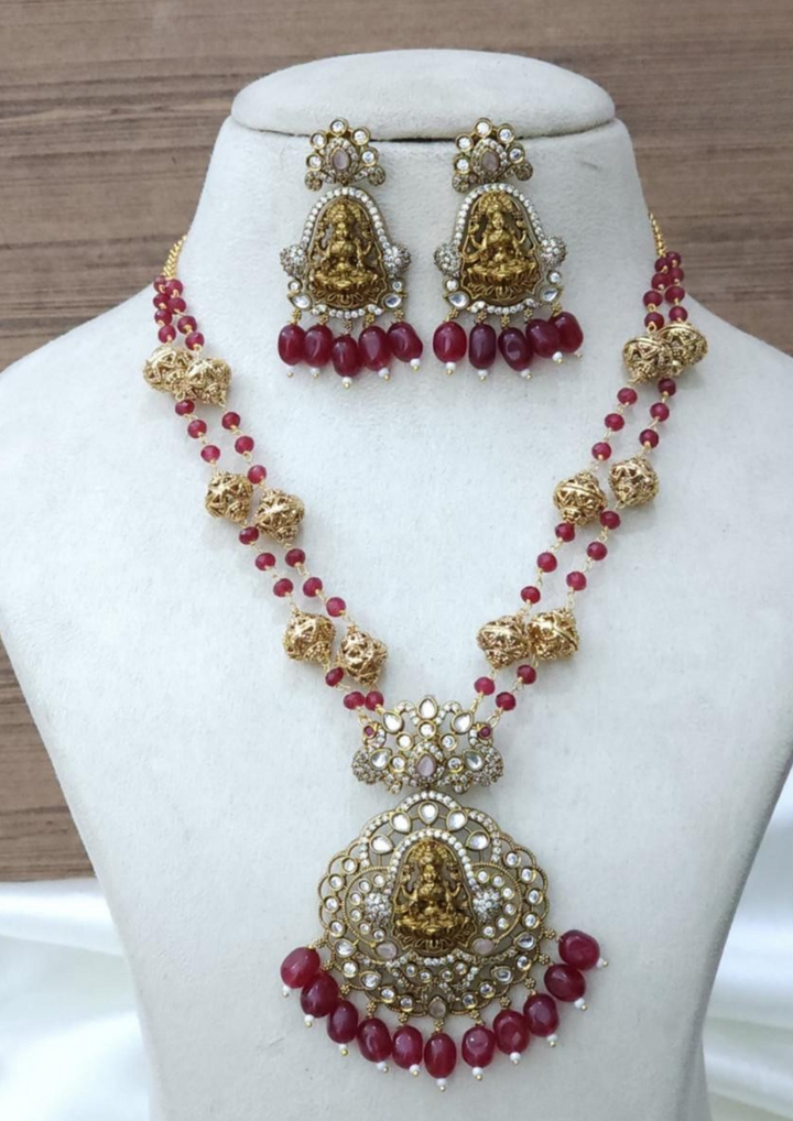 Kundan and beads temple jewelry necklace with earrings AN 139