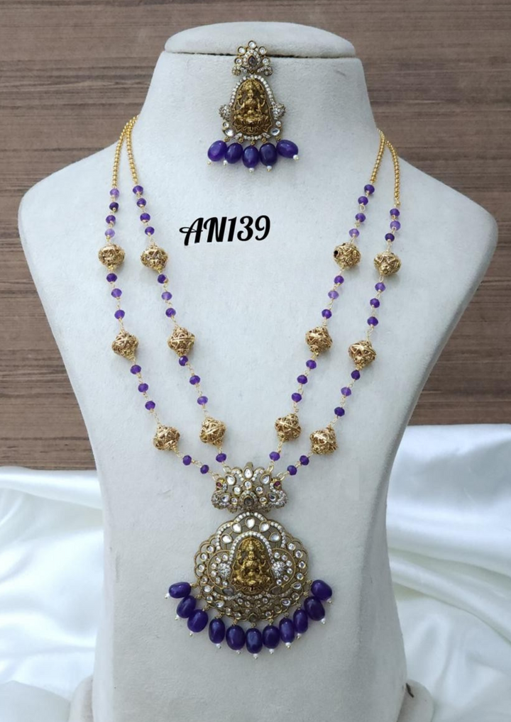 Kundan and beads temple jewelry necklace with earrings AN 139