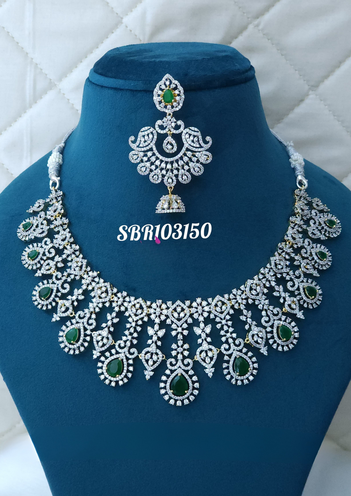 American diamond necklace with earrings sbr 103150
